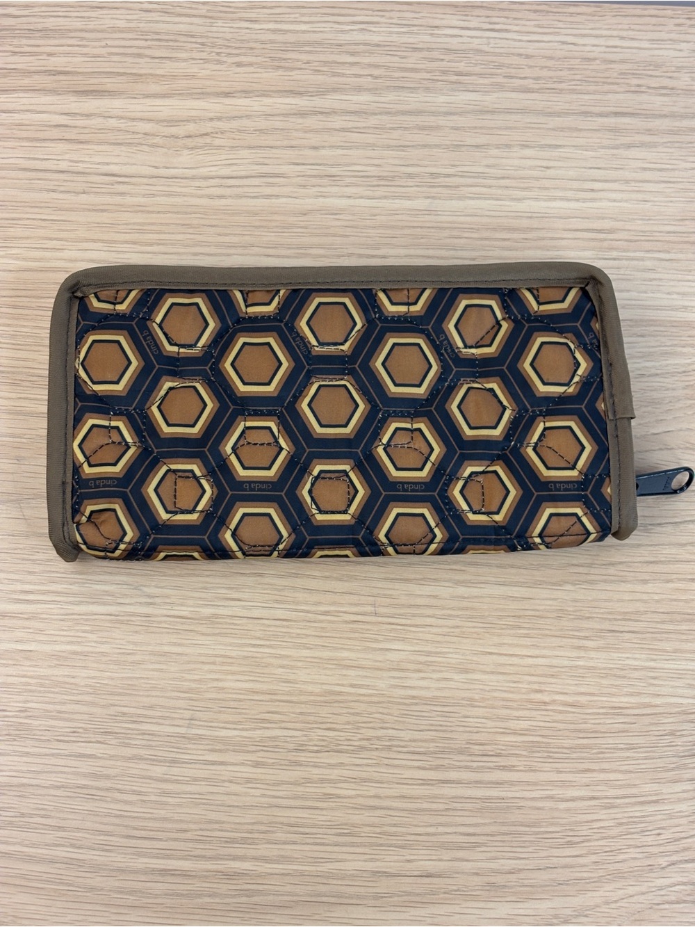 cinda b Quilted Zip-Around Wallet  "Mod Tortoise" Geometric Hexagon Wallet